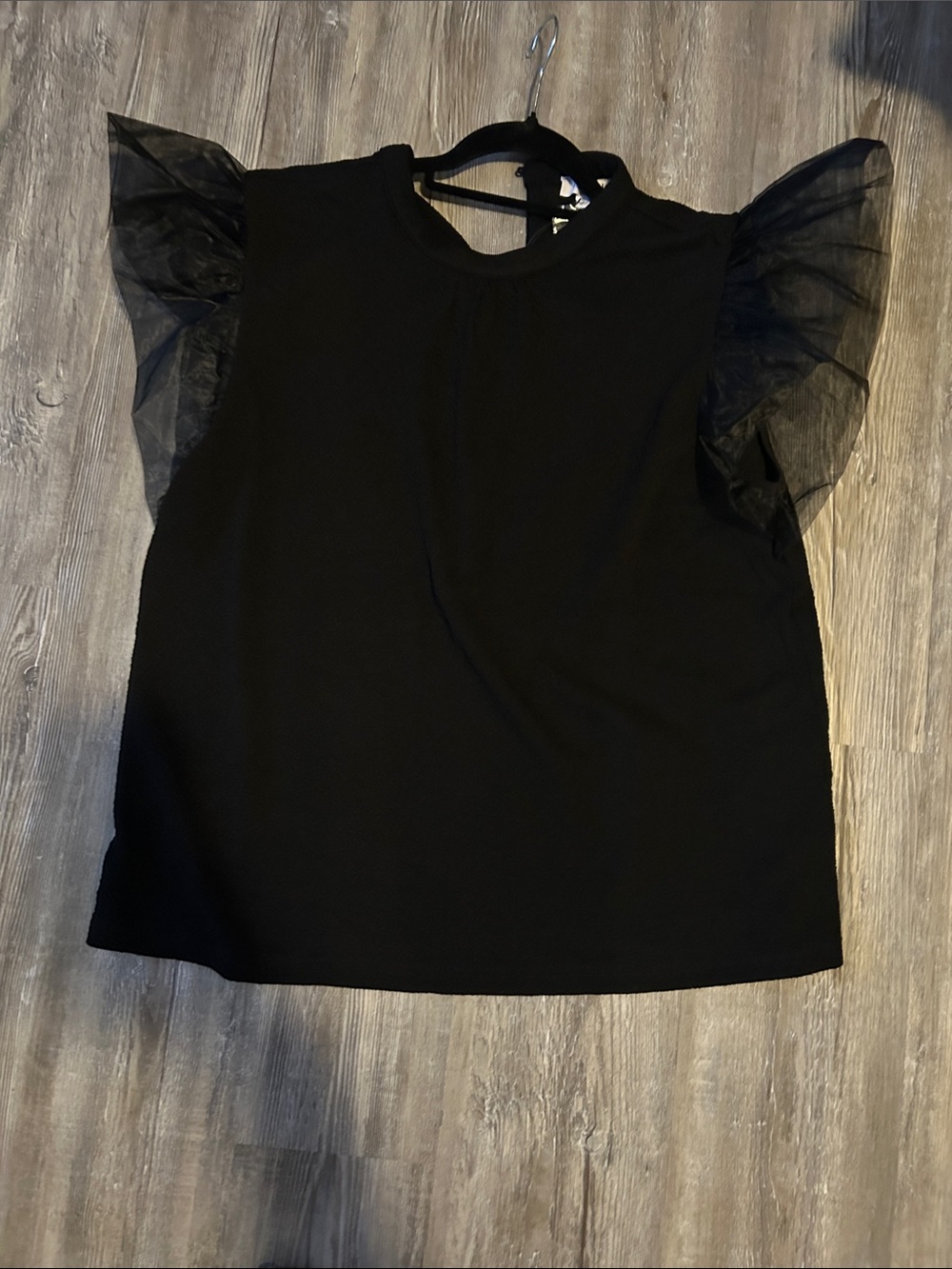 THML Black Sleeveless Top with Sheer Ruffled Cap Sleeves - Picture 2 of 6